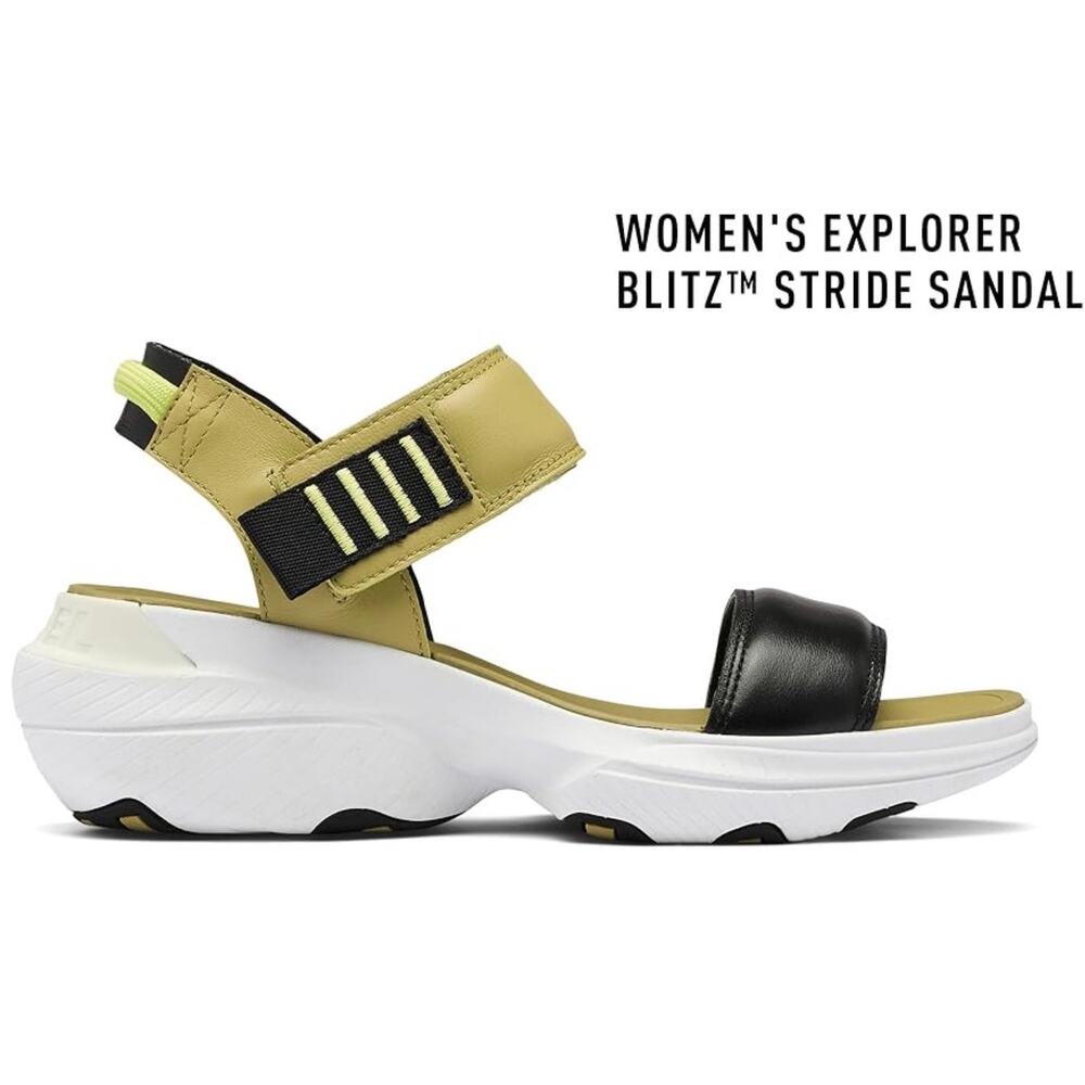 EUC Sorel Explorer Blitz Stride Sandals Olive, Black, White Super Comfy Size 10